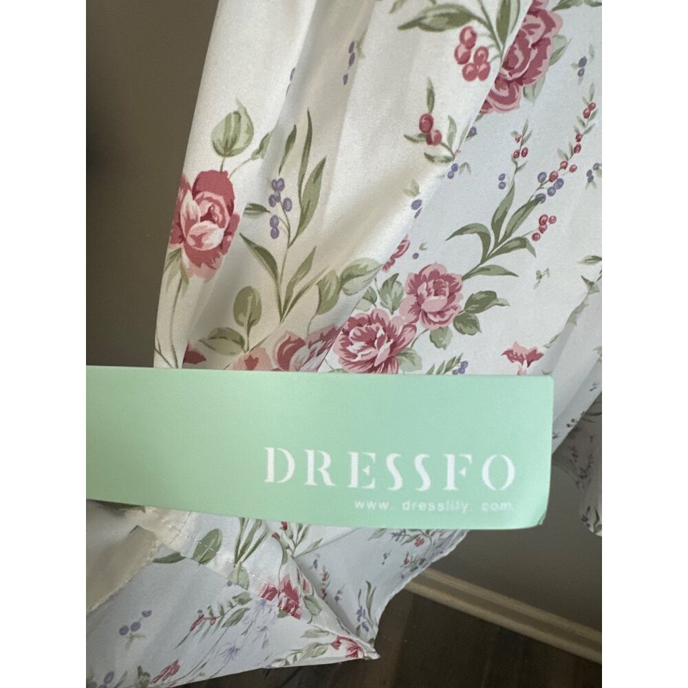 dressfo nwt large midi slip dress white and floral pink sleeveless vneck back zi - Picture 7 of 15